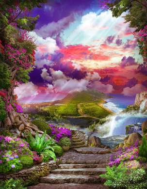 Фотообои - Красивый пейзаж с видом на фиолетовый закат
