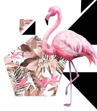 Poster - Flamingo roz, 100 x 100 см, Poster inramat pe sticla, Minimalism