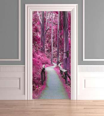 Stickere 3D pentru uși, Pădurea roz, 60 x 90cm, Autocolant pentru Usi