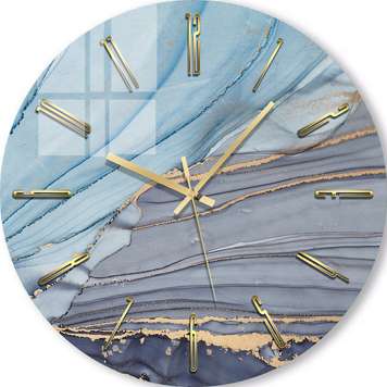 Ceas din sticlă - Nuanțe de albastru cu linii aurii, 40cm