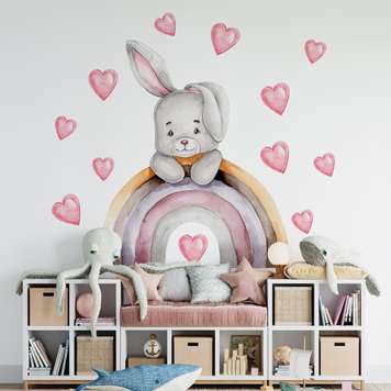 Wall decals, Watercolor Bunny and Rainbow, SET-M