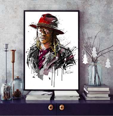 Poster - Portrait of a singer in a hat, 60 x 90 см, Framed poster