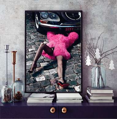 Poster - Girl fixing a car, 30 x 45 см, Canvas on frame, Different