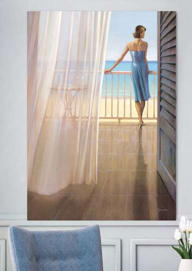 Постер - Девушка у балкона, 30 x 45 см, Холст на подрамнике