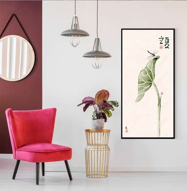 Poster - Frunză și insectă, 30 x 60 см, Panza pe cadru