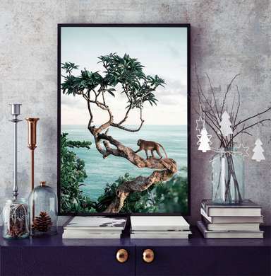 Poster - Maimuță în un copac, 60 x 90 см, Poster inramat pe sticla