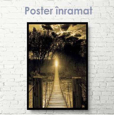 Poster - Podul de lemn peste râu, 30 x 45 см, Panza pe cadru, Natură