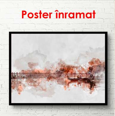 Poster - Abstract beige city, 90 x 60 см, Framed poster on glass, Abstract