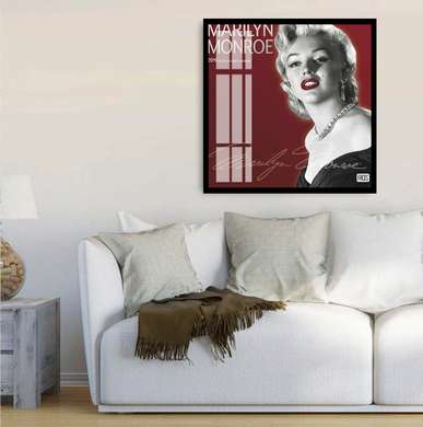 Poster - Marilyn Monroe and her autograph, 40 x 40 см, Canvas on frame