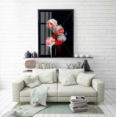 Poster - Pale pink roses on a graphite background, 30 x 60 см, Canvas on frame, Botanical