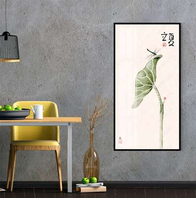 Poster - Frunză și insectă, 45 x 90 см, Poster inramat pe sticla