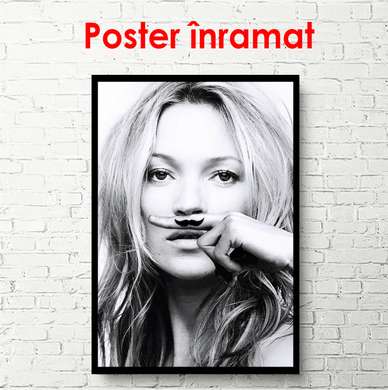 Poster - Portretul lui Kate Moss, alb-negru., 60 x 90 см, Poster înrămat, Persoane Celebre