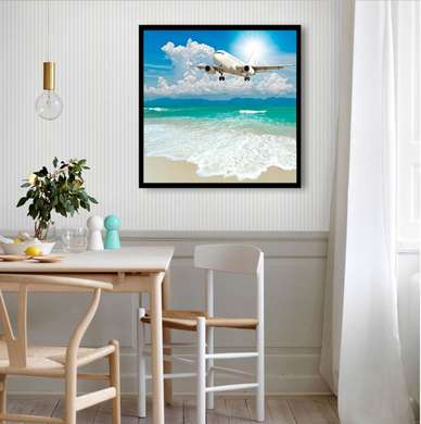 Poster - Avionul peste plajă, 100 x 100 см, Poster înrămat, Transport