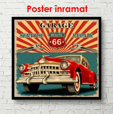 Постер - Ретро автомобиль, 100 x 100 см, Постер в раме, Винтаж