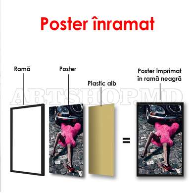 Poster - Fată care repară o mașină, 30 x 45 см, Panza pe cadru, Diverse