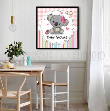 Постер - Серая коала на розовом фоне, 100 x 100 см, Постер в раме, Для Детей