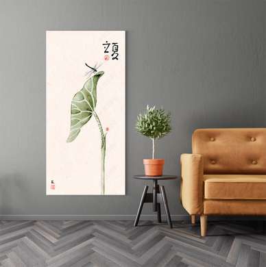 Poster - Frunză și insectă, 45 x 90 см, Poster inramat pe sticla