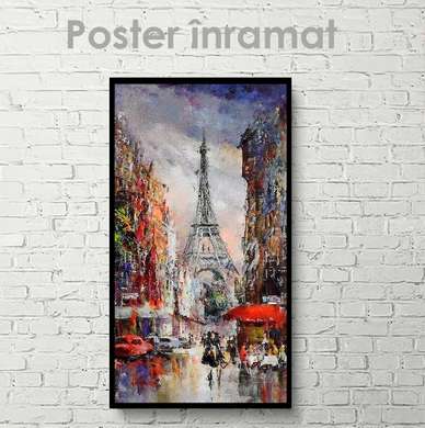 Poster - Pictura în ulei a Turnului Eiffel, 45 x 90 см, Poster inramat pe sticla