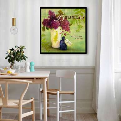 Poster - Vaza cu liliac pe un fundal verde, 100 x 100 см, Poster înrămat, Provence