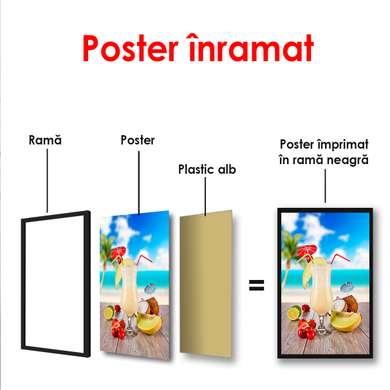 Poster - Milkshake with tropical fruits, 60 x 90 см, Framed poster on glass, Food and Drinks