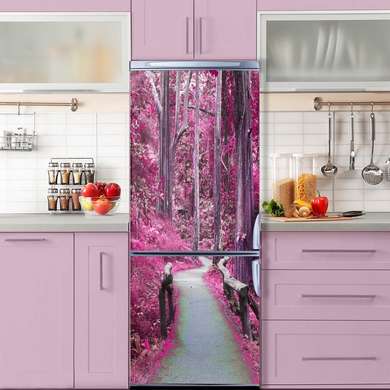 3D door sticker, Pink forest, 60 x 90cm, Door Sticker