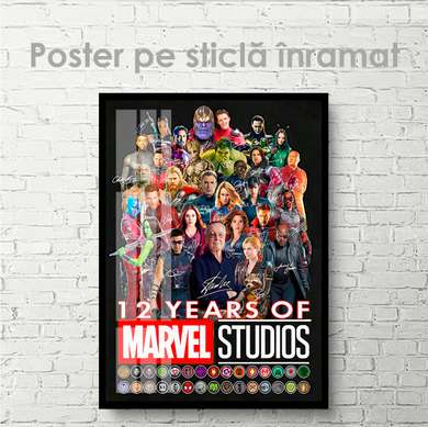 Постер - Герои из Марвел, 60 x 90 см, Постер на Стекле в раме, Для Детей