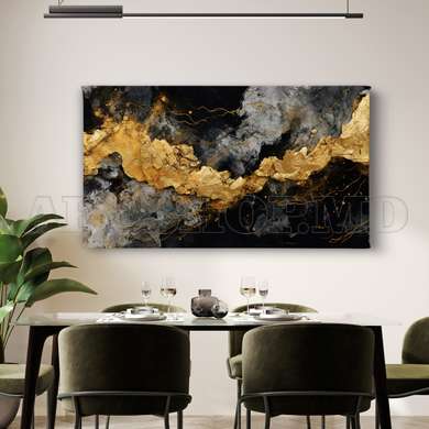 Poster - Gold with black, 60 x 30 см, Canvas on frame, Abstract