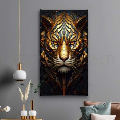 Poster - Golden tiger, 45 x 90 см, Framed poster on glass, Animals