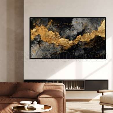 Poster - Gold with black, 60 x 30 см, Canvas on frame, Abstract