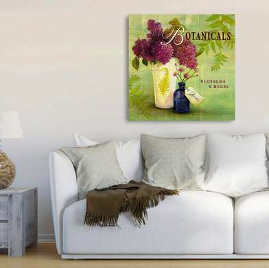 Poster - Vase with lilacs on a green background, 100 x 100 см, Framed poster, Provence