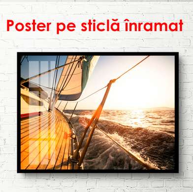 Poster - Plimbarea pe mare la apusul, 90 x 60 см, Poster înrămat