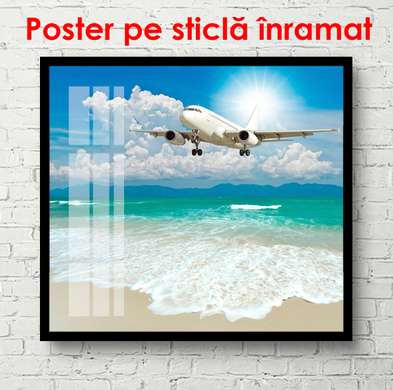 Poster - Avionul peste plajă, 100 x 100 см, Poster înrămat, Transport