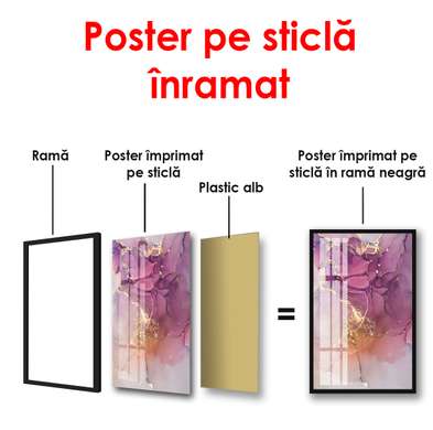 Постер - Фиолетовые волны, 60 x 90 см, Постер на Стекле в раме, Абстракция