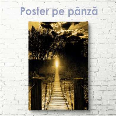Poster - Podul de lemn peste râu, 30 x 45 см, Panza pe cadru, Natură