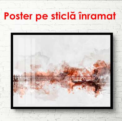 Poster - Orașul abstract în nuanțe de bej, 90 x 60 см, Poster inramat pe sticla, Abstracție