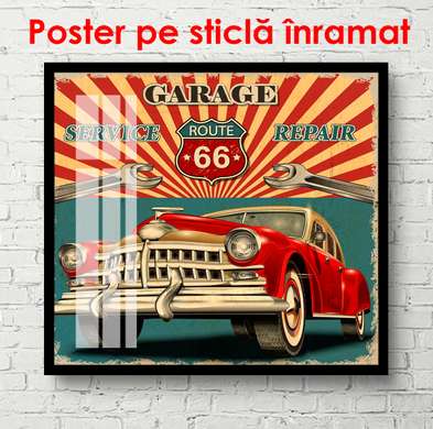 Постер - Ретро автомобиль, 100 x 100 см, Постер в раме, Винтаж