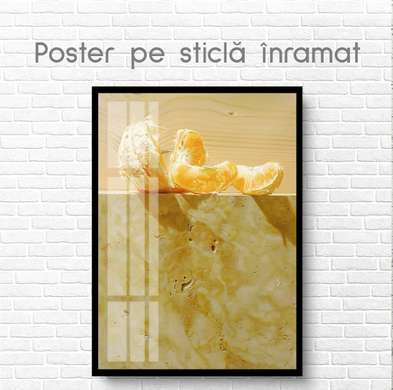 Poster - Mandarin slices, 60 x 90 см, Framed poster on glass