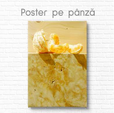 Poster - Mandarin slices, 60 x 90 см, Framed poster on glass