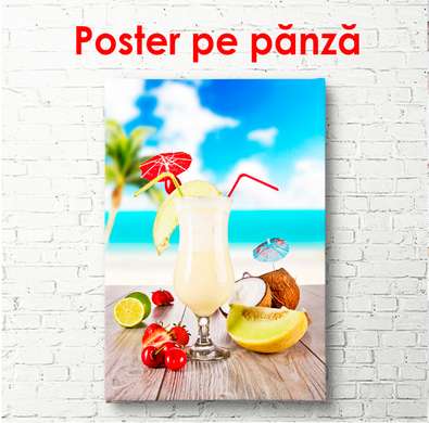 Постер - Молочный коктейль с тропическими фруктами, 60 x 90 см, Постер в раме, Еда и Напитки