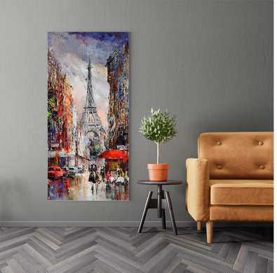 Постер - Масляная картина Эйфелевой Башни, 45 x 90 см, Постер на Стекле в раме, Города и Карты