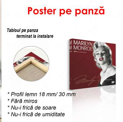 Poster - Marilyn Monroe and her autograph, 40 x 40 см, Canvas on frame