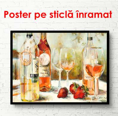 Poster - Masa cu sticle de vin, 90 x 60 см, Poster înrămat, Provence