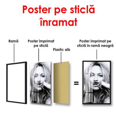 Poster - Portrait of Kate Moss, black and white, 60 x 90 см, Framed poster