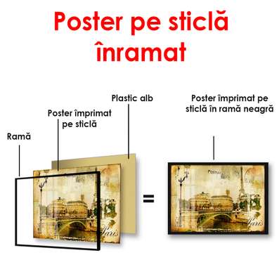 Постер - Ретро город с мостом, 90 x 60 см, Постер в раме, Винтаж