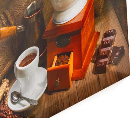 Modular picture, coffee maker and coffee on the table., 198 x 115