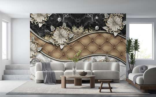 Wall mural - Silver flowers on abstract background