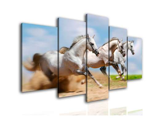 Modular picture, Three white horses., 108 х 60
