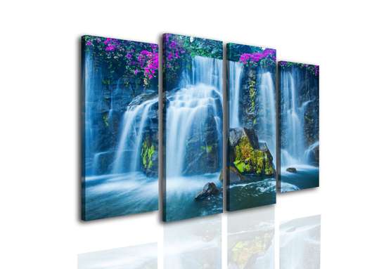 Modular picture, Waterfall and lilac flowers., 198 x 115