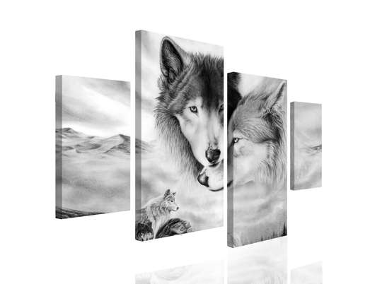 Modular picture, Black and white wolves