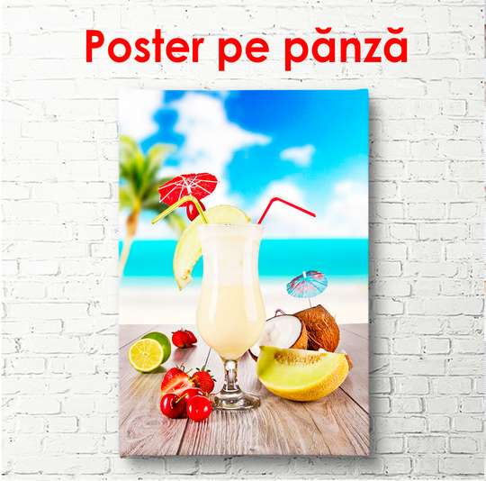Постер - Молочный коктейль с тропическими фруктами, 60 x 90 см, Постер в раме